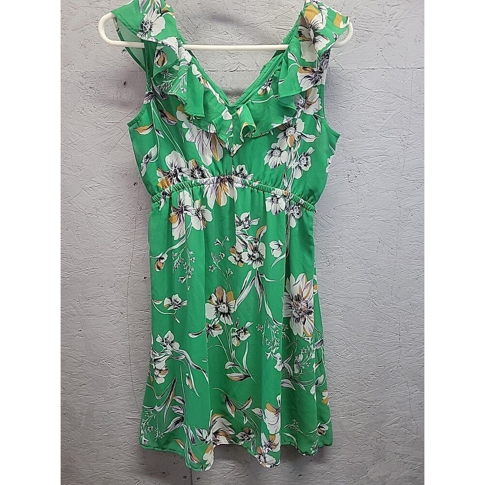 Maurices Sz S Floral Ruffle Trim Midi Dress green Summer Bohemian Colorful